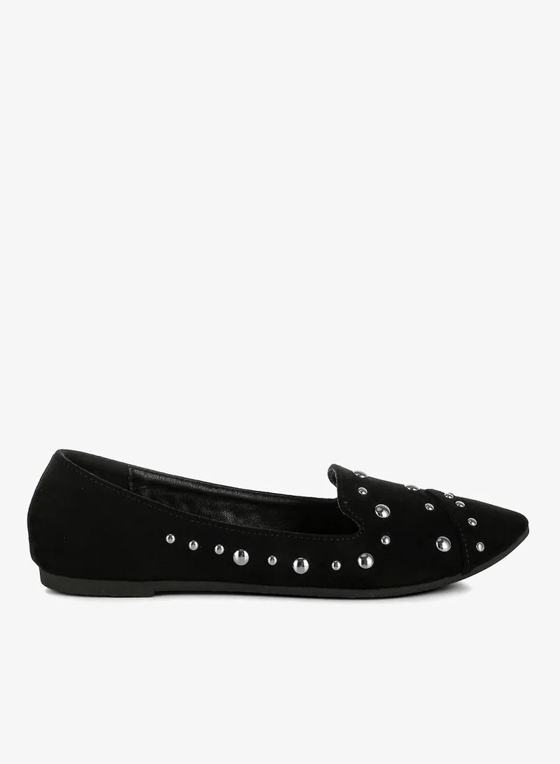 Stud Emebllished Ballet Flats in Black