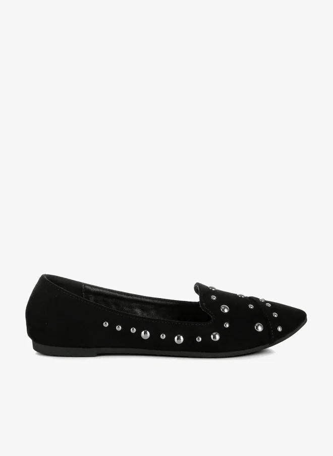 Stud Emebllished Ballet Flats in Black
