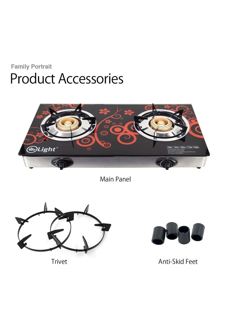 Mr. Light Mr. Light 2 Burner Glass Gas Stove Double Burner Gas Cooker Low Gas Consumption Auto Ignition - Image 5