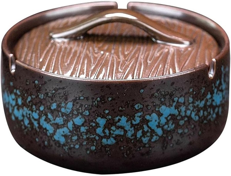 Blue Ceramic Snowflake Ashtray Chinese Style Ornament Coffee Table Gift For Patio - Image 2