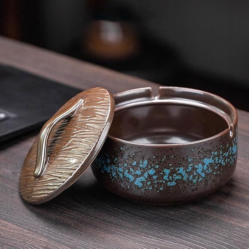 Blue Ceramic Snowflake Ashtray Chinese Style Ornament Coffee Table Gift For Patio - Image 4