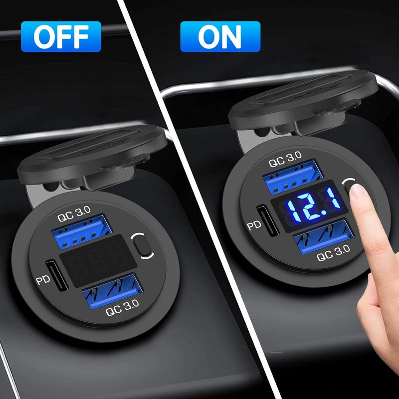 Qidoe 12V Type C USB Socket Car Charger Adapter with LED Voltmeter - Image 5