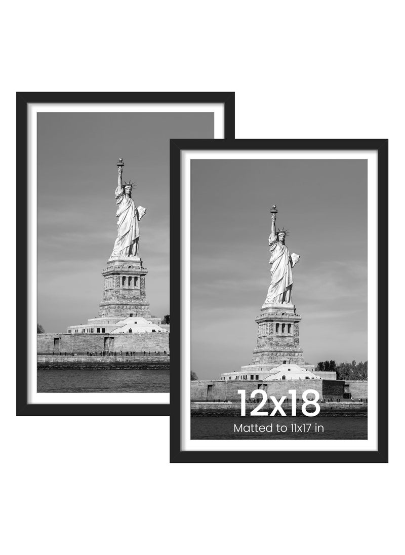 ENJOYBASICS 12x18 Picture Frame Display Poster 11x17 with Mat or 12 x 18 Without Wall Gallery Photo Frames Black 2 Pack