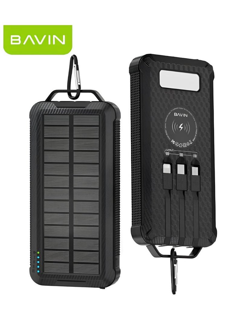 Bavin 10000mAh Solar Power Bank with Wireless Charging, Built-in Flashlight, 3 Cables, 22.5W - Image 1