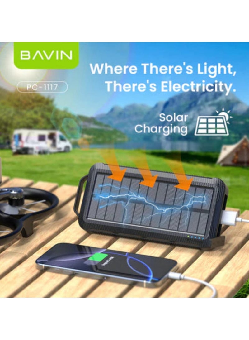 Bavin 10000mAh Solar Power Bank with Wireless Charging, Built-in Flashlight, 3 Cables, 22.5W - Image 2