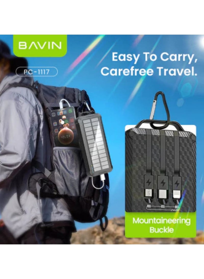 Bavin 10000mAh Solar Power Bank with Wireless Charging, Built-in Flashlight, 3 Cables, 22.5W - Image 3