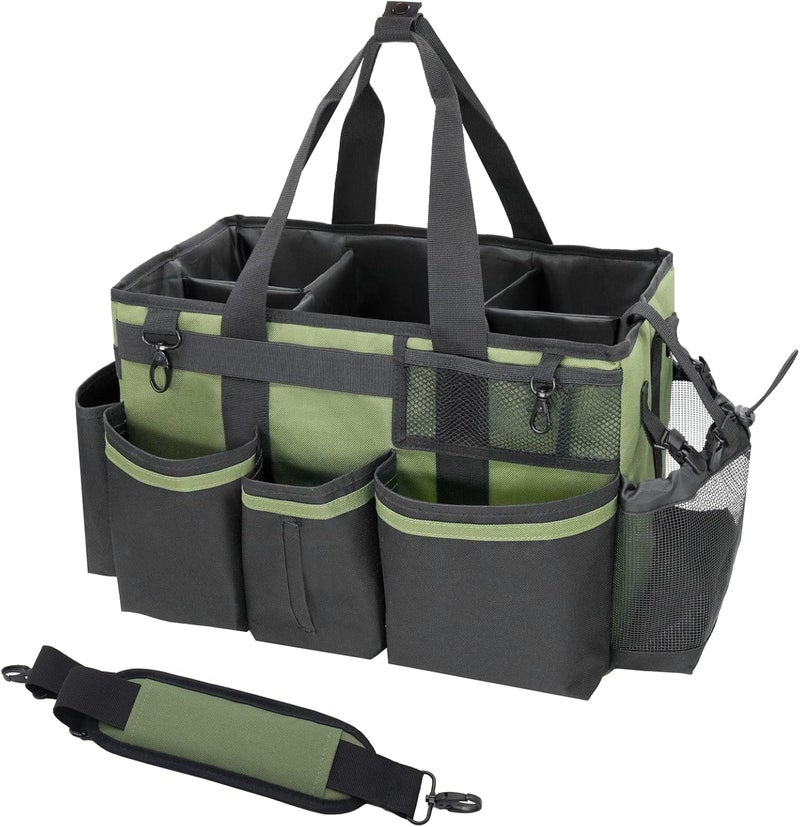 SCAVATA Wearable Cleaning Caddy, Cleaning Caddy Supplies Organizer with Handle & Shoulder Straps for Housekeepers, Under Sink & Car Cleaning Tool Organizers Bag with 4 Foldable Divider (Green) - Image 1