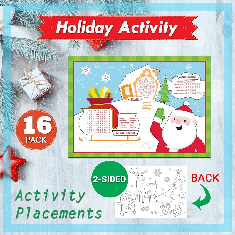 Creative Converting Holiday Placemats  16 Count Coloring Activity Place Mats  Paper Disposable Party Supplies Set for Christmas Winter Dinner Events for Kids - Image 3