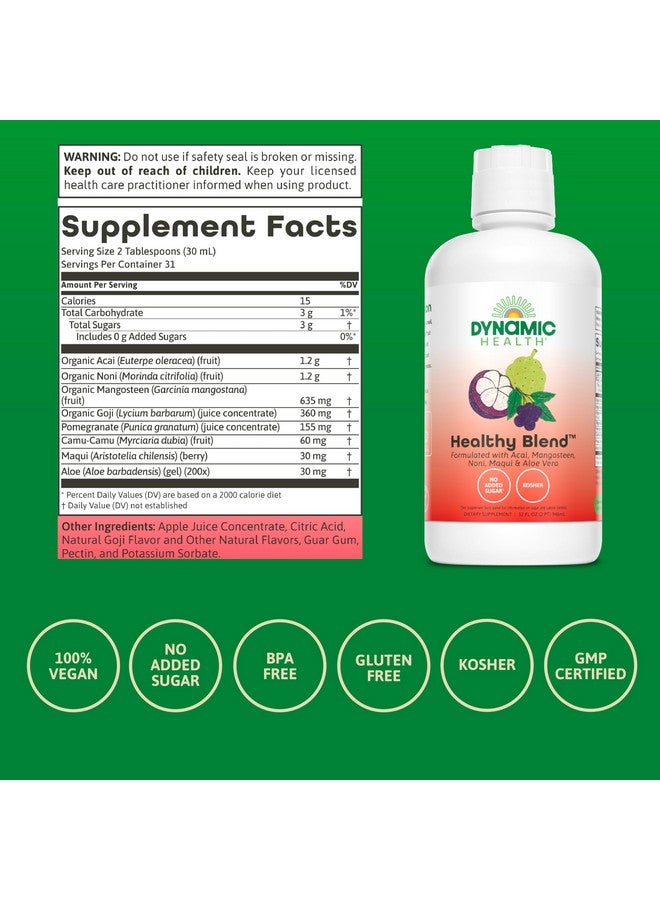 Dynamic Health Dynamic Health Healthy Blend with Acai, Mangosteen, Noni, Maqui & Aloe Vera, No Additives, Immune System Support, Antioxidant, Vegan, Gluten Free, Non-GMO, 32 Fl oz - Image 3