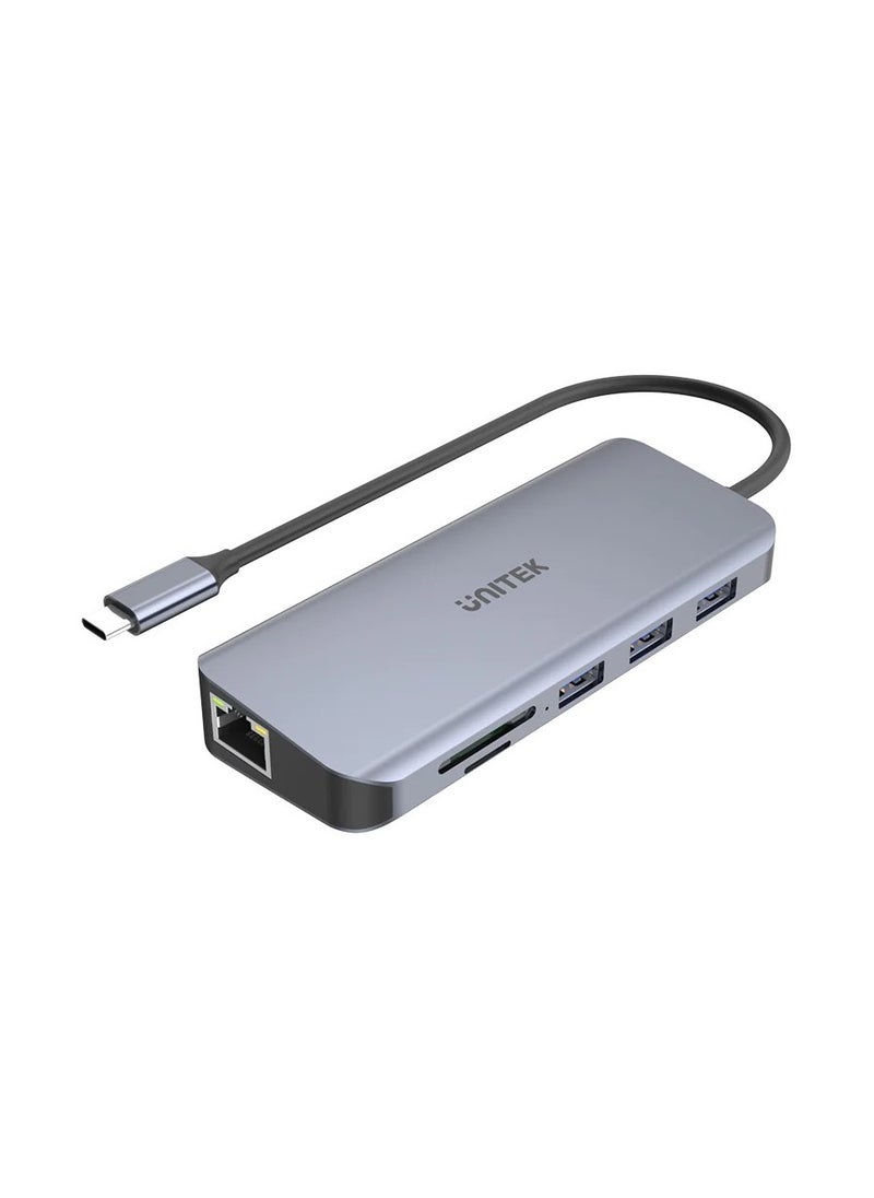 UNITEK - USB-C Ethernet Hub 9-in-1 with Dual Monitor, 100W Power Delivery and Dual Card Reader - Image 1