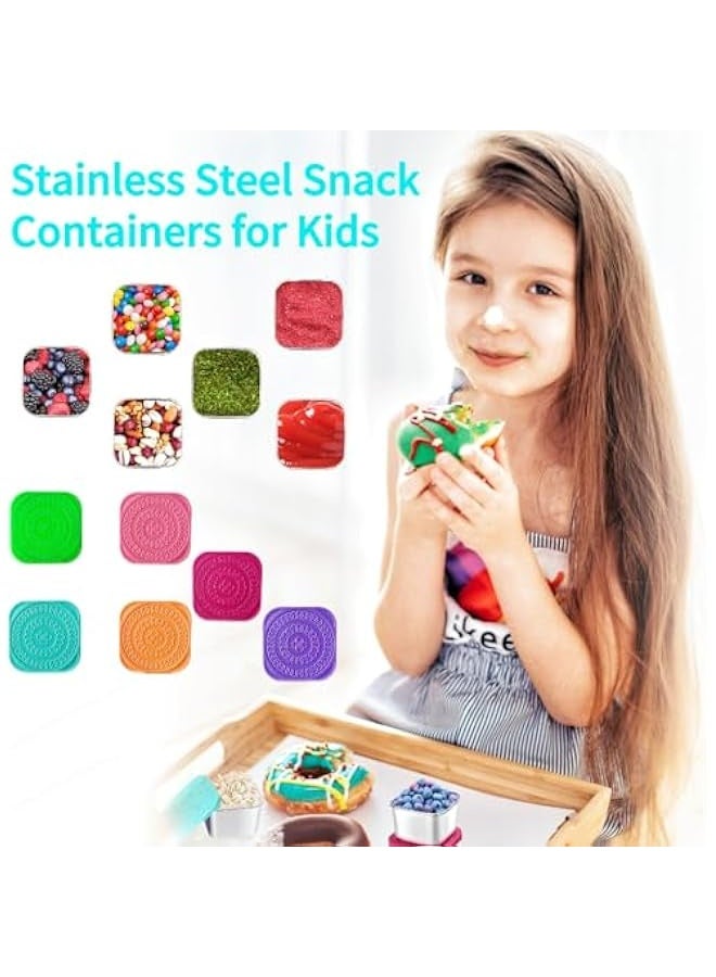 6 Pack Stainless Steel Kids Containers Easy Open Leakproof Metal Snack Containers with Silicone Lids, Stackable Lunch Box - Image 4
