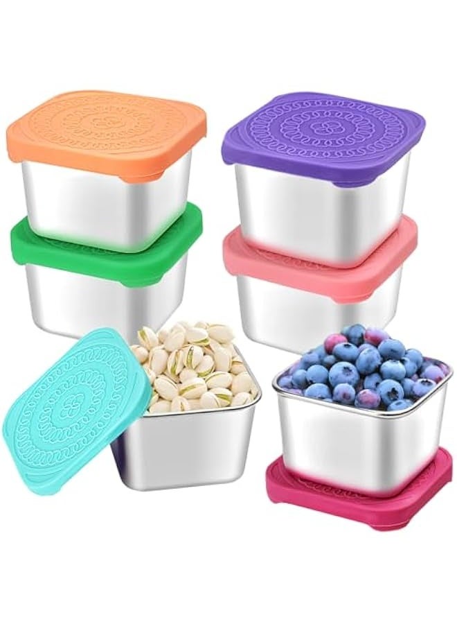 6 Pack Stainless Steel Kids Containers Easy Open Leakproof Metal Snack Containers with Silicone Lids, Stackable Lunch Box - Image 1
