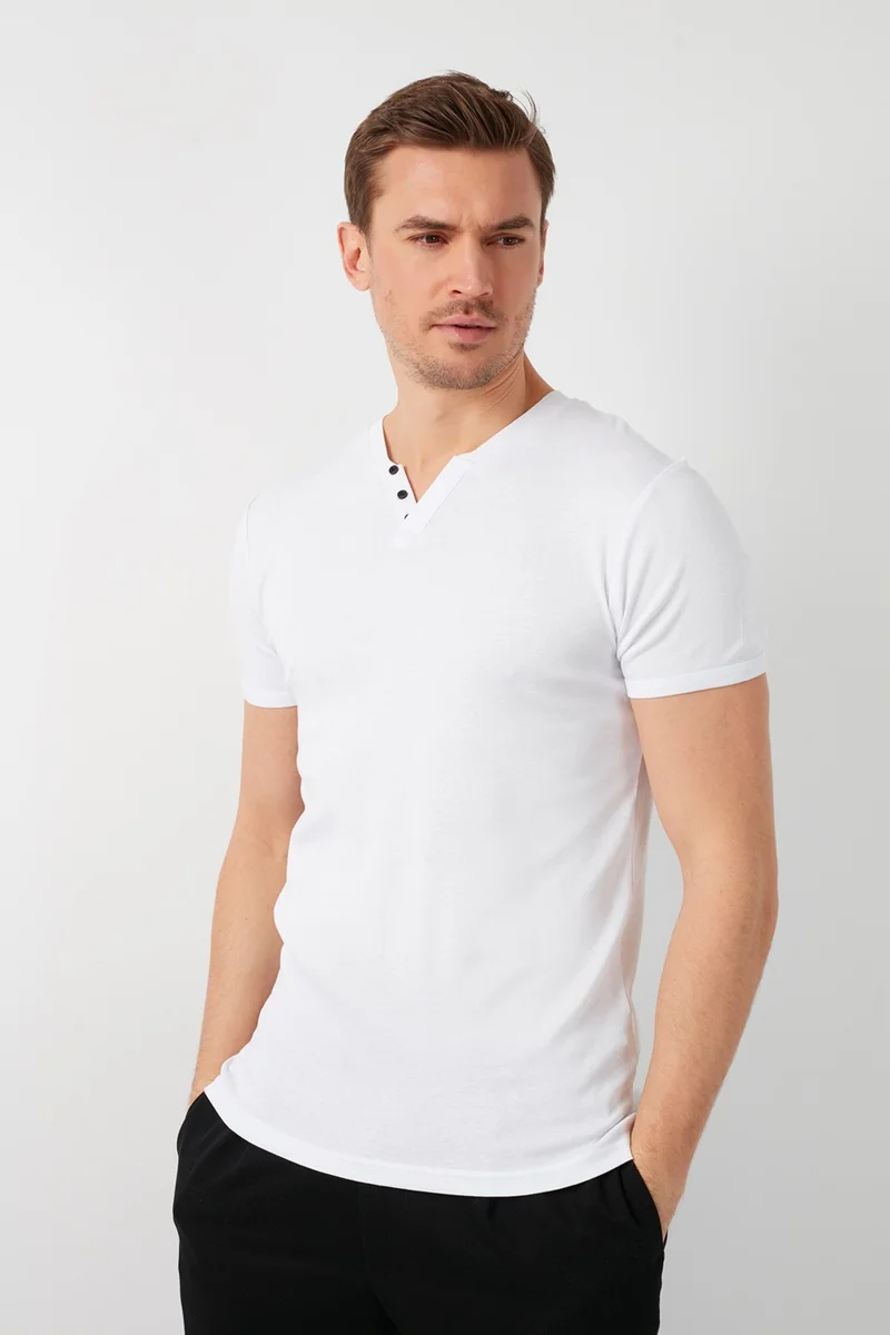 Buratti  Cotton Button Detail Slim Fit V Neck 3-Pack T Shirt Men's T Shirt 5902122S3  | Best Price UAE