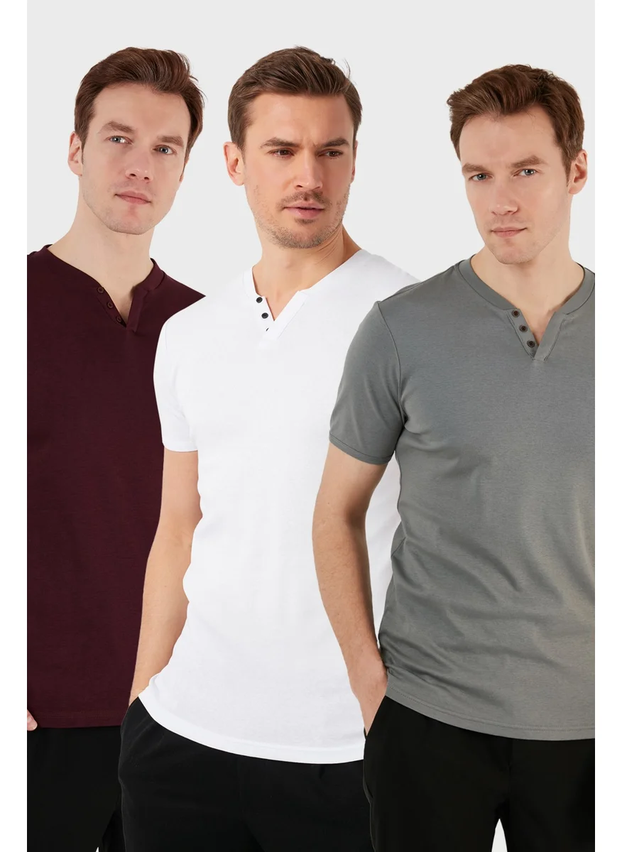 Buratti Cotton Button Detail Slim Fit V Neck 3-Pack T Shirt Men's T Shirt 5902122S3