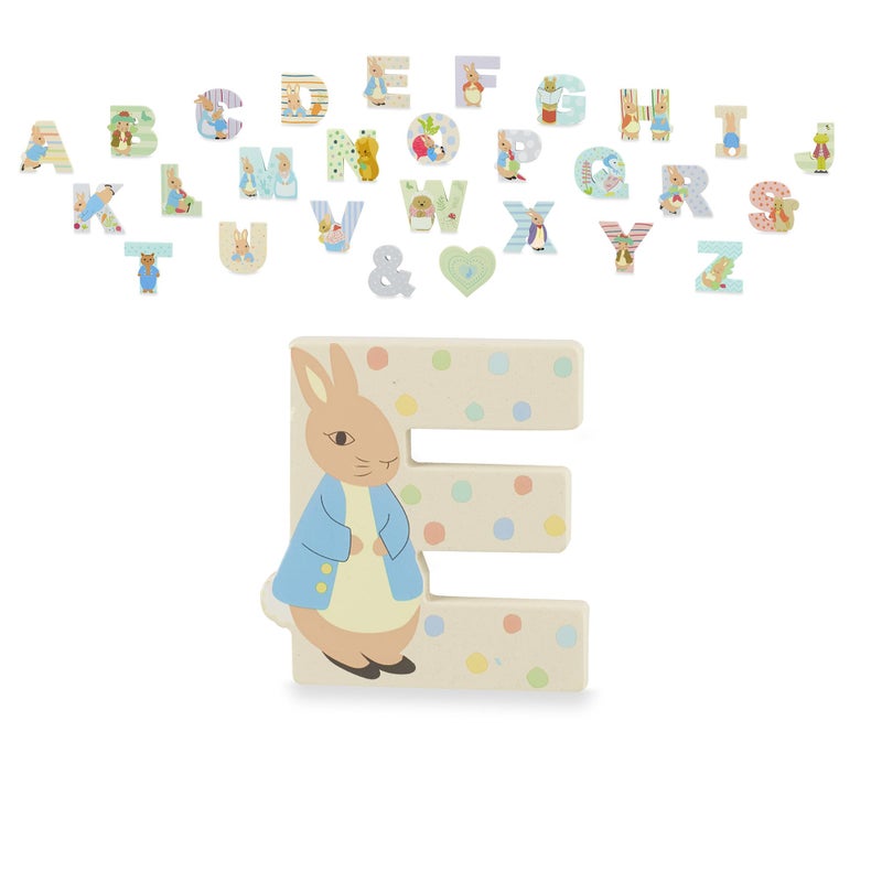 BreathableBaby Peter Rabbit Wooden Letters by Orange Tree Toys, Letter E with Peter - Alphabet Animal Letter for Personalised Baby Name, Toy Box, Door, Wall Decorations, Animals Nursery Decor, Boys Girls Bedroom - Image 1