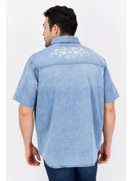 Wrangler Men Regular Fit Solid Short Sleeves Casual Shirt, Blue  - Image 3