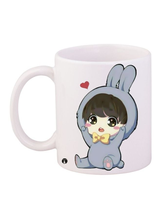 RYN Cartoon Printed Coffee Mug White/Blue/Red 11ounce