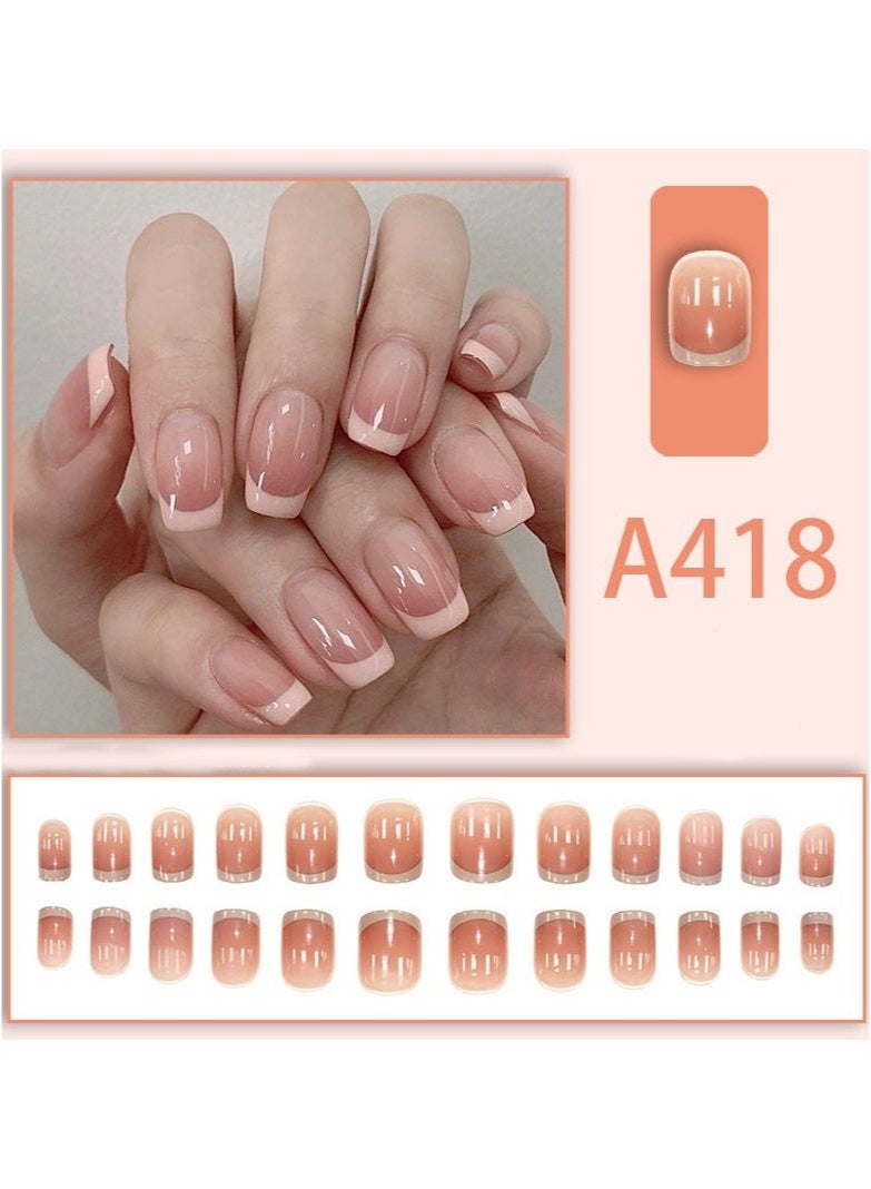 GlamKit 24-Piece French Gradient Wearable Nails, Short Style, Versatile, Removable, No Damage to Nails, Finished Nails Suitable for Girls - Image 3