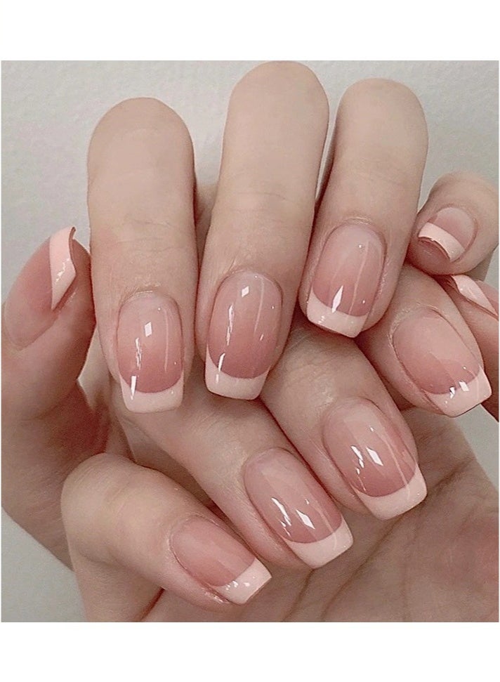 GlamKit 24-Piece French Gradient Wearable Nails, Short Style, Versatile, Removable, No Damage to Nails, Finished Nails Suitable for Girls - Image 1