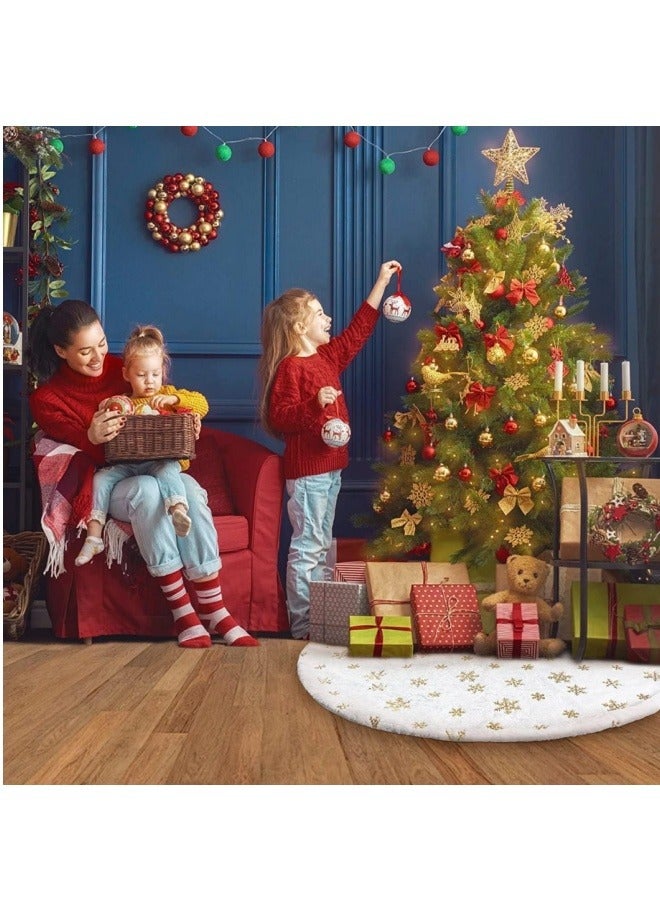 NIBEMINENT Christmas Tree Skirt White 48 inch with Gold Sequin Embroidered Snowflakes Pattern,Luxury Faux Fur Mat Plush Blanket for Indoor Kids Play and Party  - Image 5