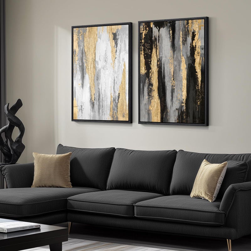 Cuspin Large Framed Black and White Abstract Wall Art for Living Room, Set of 2 Piece Minimalist Canvas Prints Paintings Artwork for Walls, Modern Black Gold Pictures for Hallway Office Wall Decor Big Size 24x36 In - Image 2