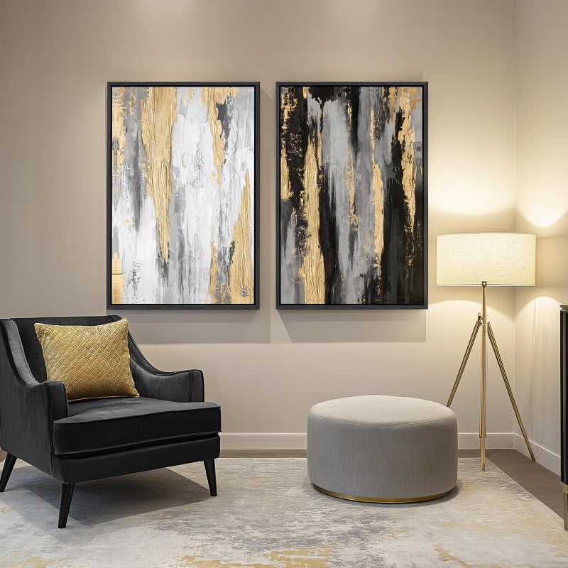 Cuspin Large Framed Black and White Abstract Wall Art for Living Room, Set of 2 Piece Minimalist Canvas Prints Paintings Artwork for Walls, Modern Black Gold Pictures for Hallway Office Wall Decor Big Size 24x36 In - Image 5