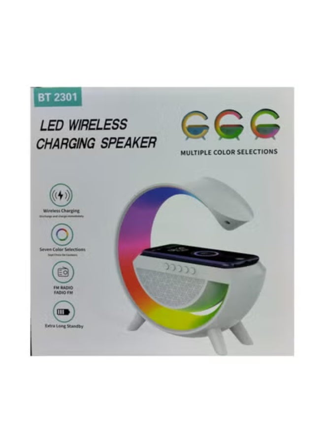 Bluetooth LED Speaker BT2301 with Wireless Charging, Bedside Lamp, FM Radio, USB/TF/AUX Playback - Image 2