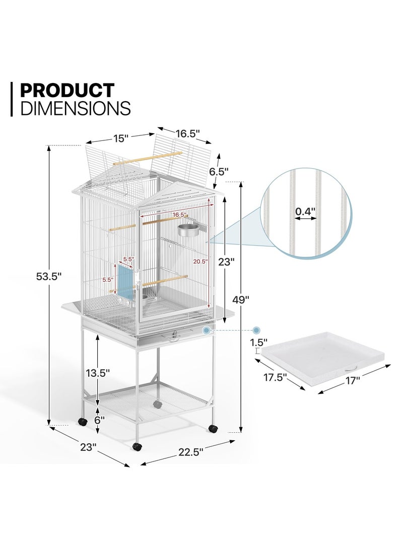 شو وو قفص طيور مفتوح السقف مع باب من الأكريليك، قفص طيور للطيران مع حامل متحرك، للعصافير والكناري وطيور الحب والببغاوات المتوسطة والصغيرة، أبيض - Image 2