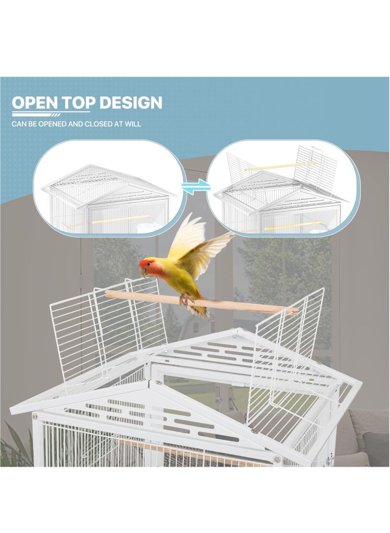 شو وو قفص طيور مفتوح السقف مع باب من الأكريليك، قفص طيور للطيران مع حامل متحرك، للعصافير والكناري وطيور الحب والببغاوات المتوسطة والصغيرة، أبيض - Image 4
