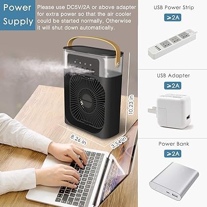 TRIDEO Portable Air Conditioner Fan, Mini Evaporative Air Cooler with 7 Colors LED Light for Home-Office-Artic-Cooler-3In1-Conditioner-Humidifier-Purifier-Mini-Cooler-air-conditioners black_ShA11 - Image 4