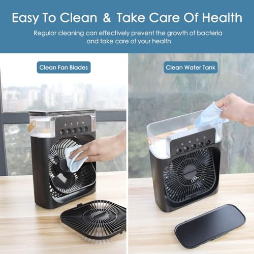 TRIDEO Portable Air Conditioner Fan, Mini Evaporative Air Cooler with 7 Colors LED Light for Home-Office-Artic-Cooler-3In1-Conditioner-Humidifier-Purifier-Mini-Cooler-air-conditioners black_ShA11 - Image 3