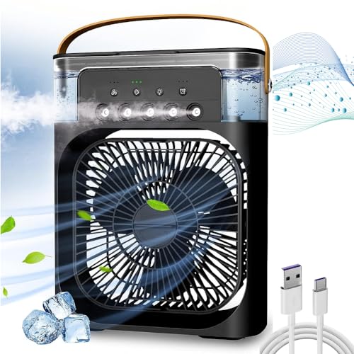 TRIDEO Portable Air Conditioner Fan, Mini Evaporative Air Cooler with 7 Colors LED Light for Home-Office-Artic-Cooler-3In1-Conditioner-Humidifier-Purifier-Mini-Cooler-air-conditioners black_ShA11 - Image 1