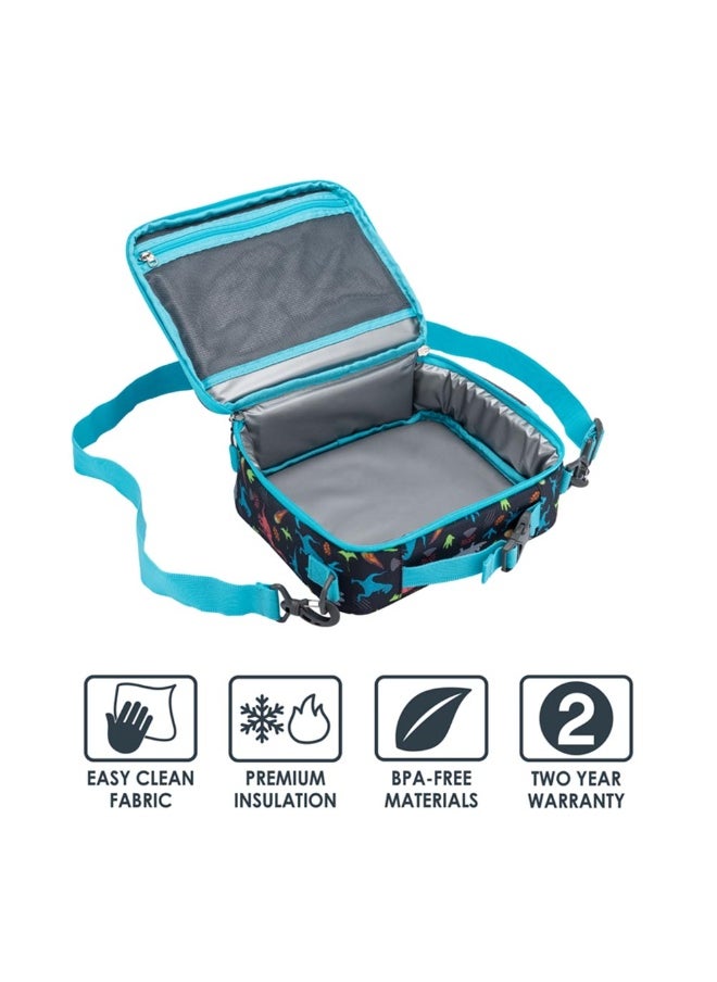 Bentgo Kids Prints Lunch Bagdouble Insulated, Durable, Water - Resistant Fabric With Interior And Exterior Zippered Pockets And External Bottle Holder - Ideal For Children of All Ages (Dinosaur)  - Image 3