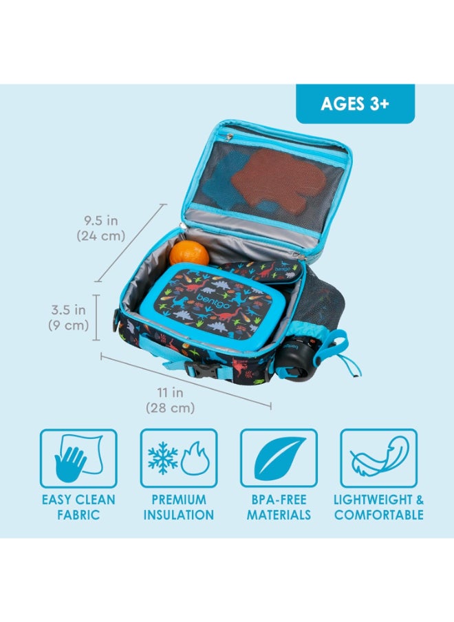 Bentgo Kids Prints Lunch Bagdouble Insulated, Durable, Water - Resistant Fabric With Interior And Exterior Zippered Pockets And External Bottle Holder - Ideal For Children of All Ages (Dinosaur)  - Image 4