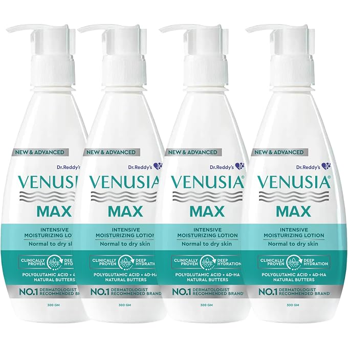 Venusia Dr. Reddy'S Max Intensive Moisturizing Lotion,Everyday Use Lotion,For All Skin Types,Repairs Dry Skin,Soft And Smooth Skin,Moisturized And Hydrated Skin For Up To 12 Hours,300Gm (Pack Of 4) - Image 1