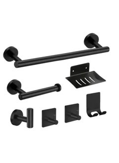 XiuWoo 7 Piece Matte Black Wall Mounted 304 Stainless Steel Bathroom Hardware Set Accessories Kit  - Image 1