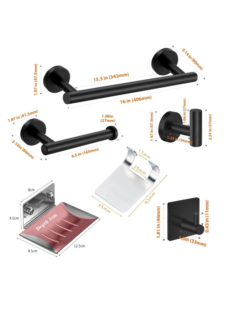 XiuWoo 7 Piece Matte Black Wall Mounted 304 Stainless Steel Bathroom Hardware Set Accessories Kit - Image 2