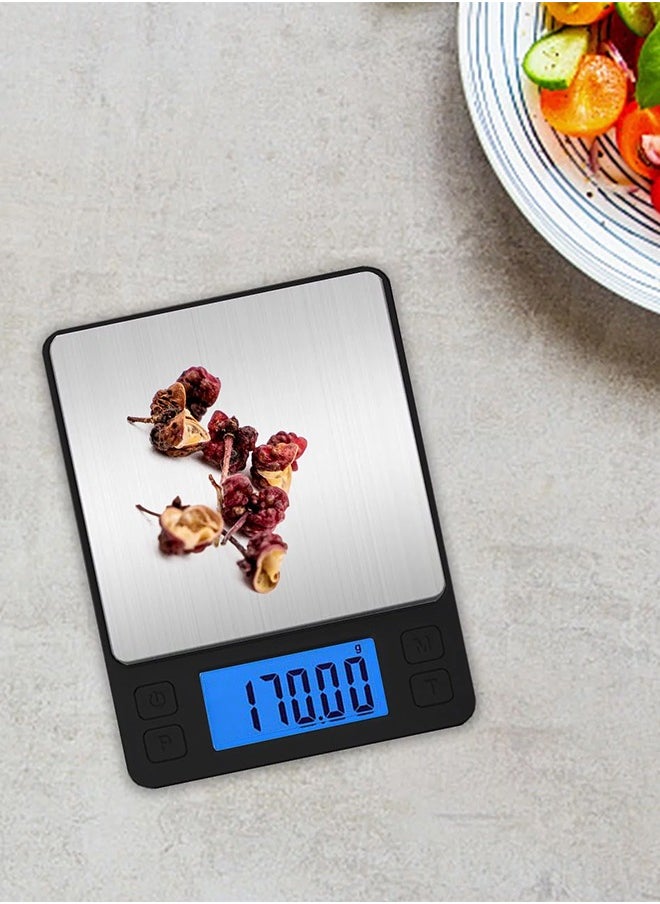 KUYING - Food Scale, 3kg/0.1g High Precision Digital Kitchen Scale for Food Ounces and Grams, Smart Weight Scale for Weight Loss, Coffee Cooking, Jewelry, Powder with LCD Display Black - Image 1