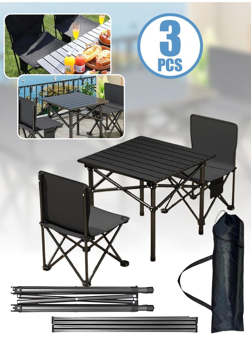 Leon Home 3-Piece Folding Camping Table and Chairs Set, Portable Outdoor Picnic Table with 2 Chairs, Lightweight Aluminum Frame, Easy to Carry for Camping, Beach, BBQ, Garden - Image 1