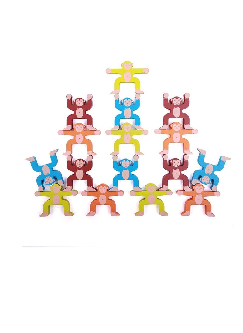 Wooden Monkey Balancing Blocks Interlock Stacking Games Toddlers Educational Development Gift 3D Puzzle Toy Home Decor Party High Building for Age 3 4 5 6 Years Old, 16 Pcs