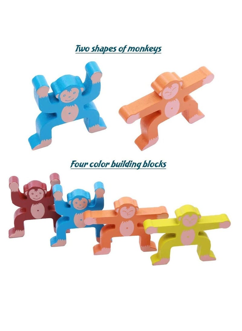 Wooden Monkey Balancing Blocks Interlock Stacking Games Toddlers Educational Development Gift 3D Puzzle Toy Home Decor Party High Building for Age 3 4 5 6 Years Old, 16 Pcs