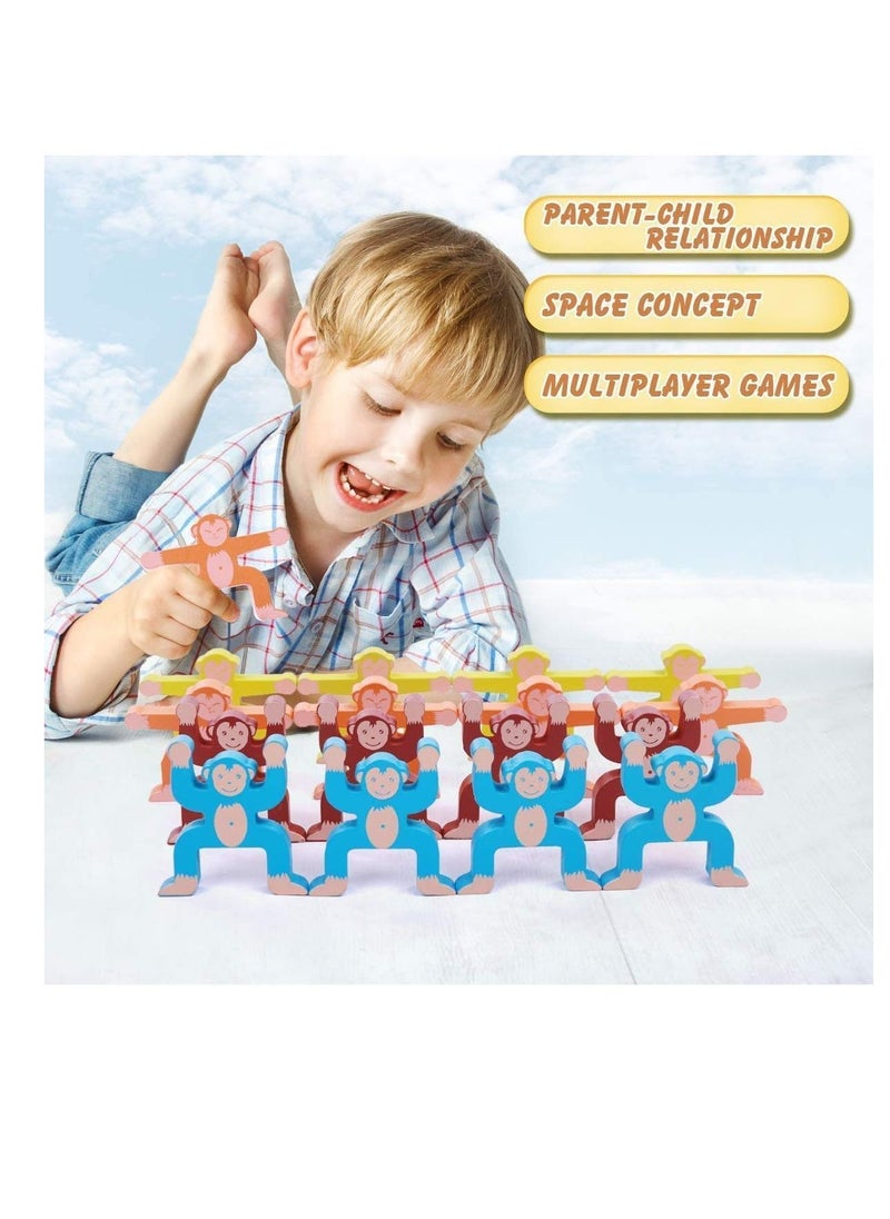 Wooden Monkey Balancing Blocks Interlock Stacking Games Toddlers Educational Development Gift 3D Puzzle Toy Home Decor Party High Building for Age 3 4 5 6 Years Old, 16 Pcs