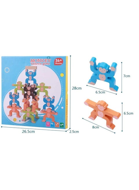 Wooden Monkey Balancing Blocks Interlock Stacking Games Toddlers Educational Development Gift 3D Puzzle Toy Home Decor Party High Building for Age 3 4 5 6 Years Old, 16 Pcs