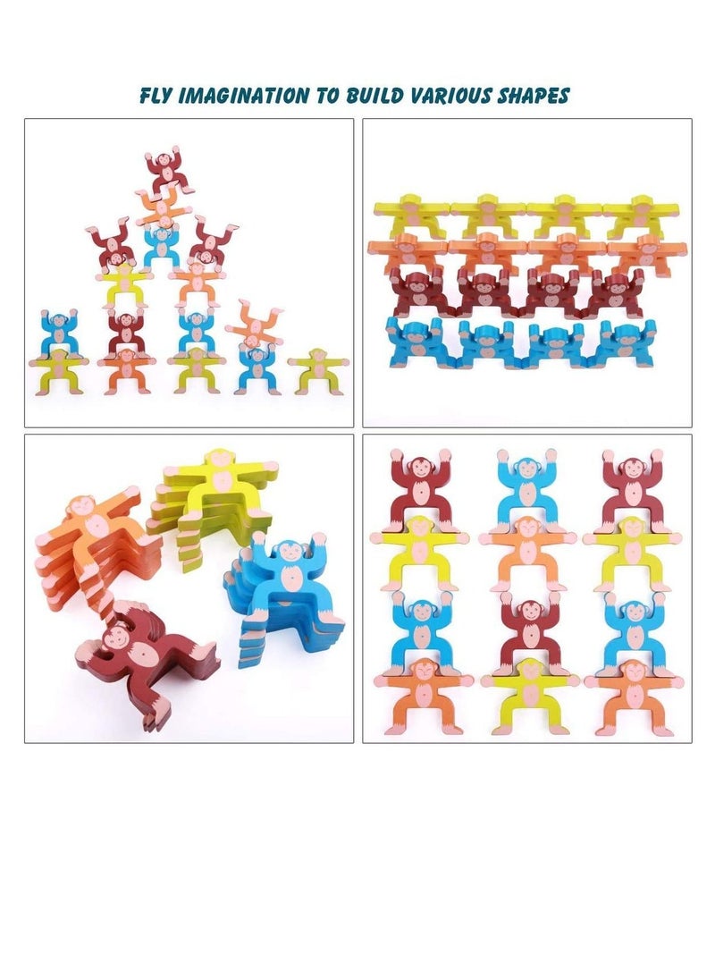 Wooden Monkey Balancing Blocks Interlock Stacking Games Toddlers Educational Development Gift 3D Puzzle Toy Home Decor Party High Building for Age 3 4 5 6 Years Old, 16 Pcs
