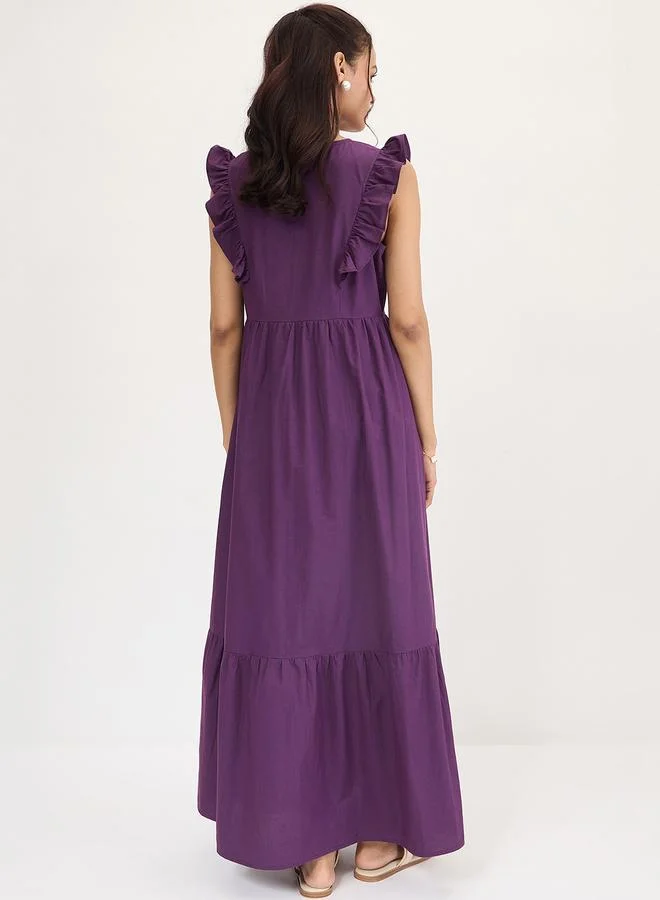 Femmella Purple Poplin Ruffle Sleeveless Maxi Dress