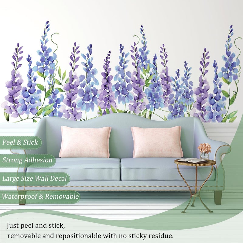 VePret Purple Flowers Wall Decals Peel and Stick  Large Wisteria Floral Vinyl Wall Stickers  Removable Vine Home Decor Art for Bedroom Living Room Classroom Office - Image 2