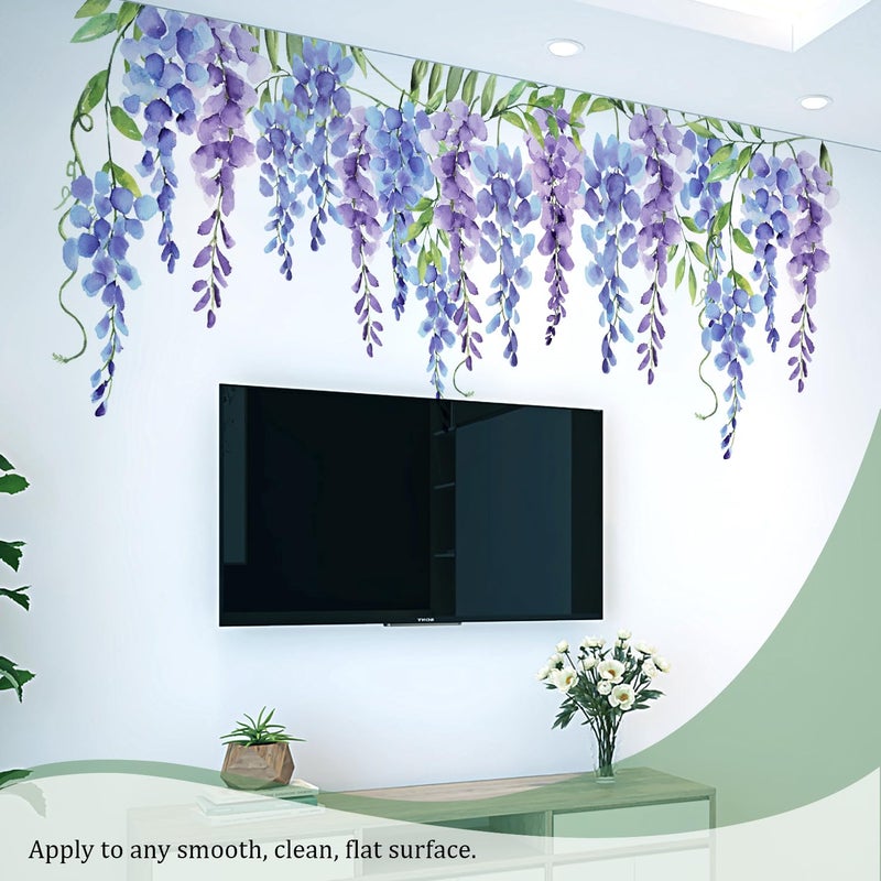 VePret Purple Flowers Wall Decals Peel and Stick  Large Wisteria Floral Vinyl Wall Stickers  Removable Vine Home Decor Art for Bedroom Living Room Classroom Office - Image 5