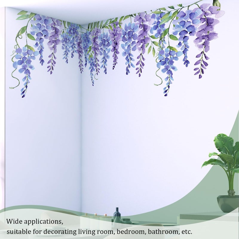 VePret Purple Flowers Wall Decals Peel and Stick  Large Wisteria Floral Vinyl Wall Stickers  Removable Vine Home Decor Art for Bedroom Living Room Classroom Office - Image 4