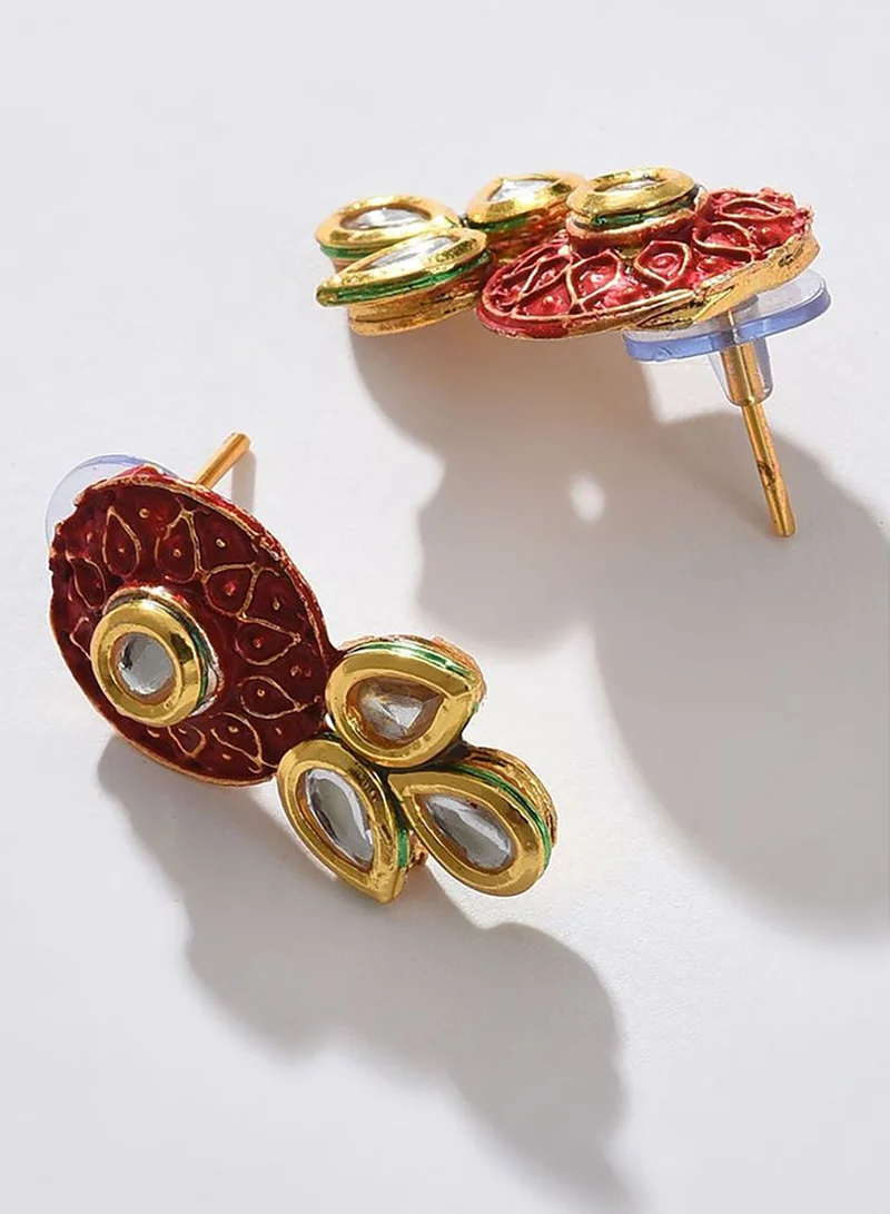 SOHI Gold Plated Kundan Pearl Necklace and Earrings Set