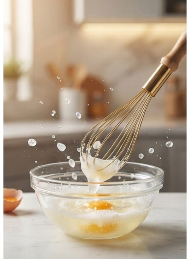 Premium Stainless Steel Manual Egg Whisk with Ergonomic Wooden Handle – Multi-Purpose Hand Whisk for Eggs, Cream, Sauces, Baking & Everyday Kitchen Mixing - Image 2